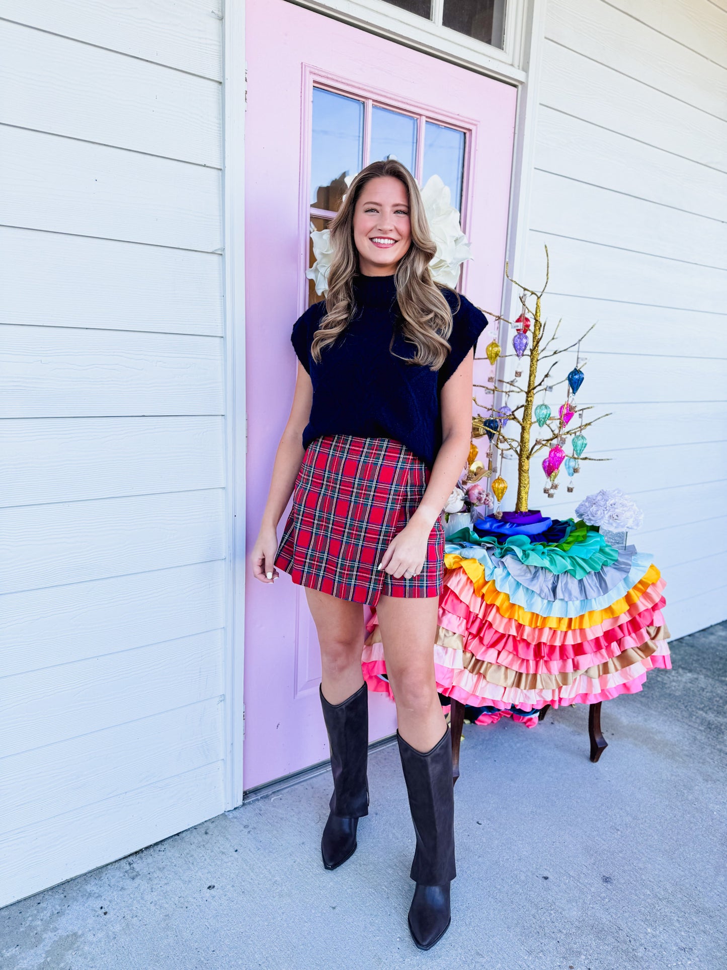 Wrapped Up Cap Sleeve Mock Neck Top - Navy