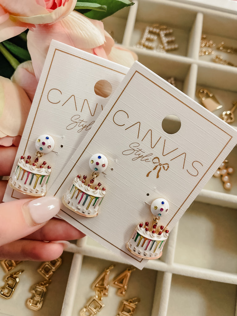 Rhinestone Enamel Birthday Cake Earring - Rainbow Multi