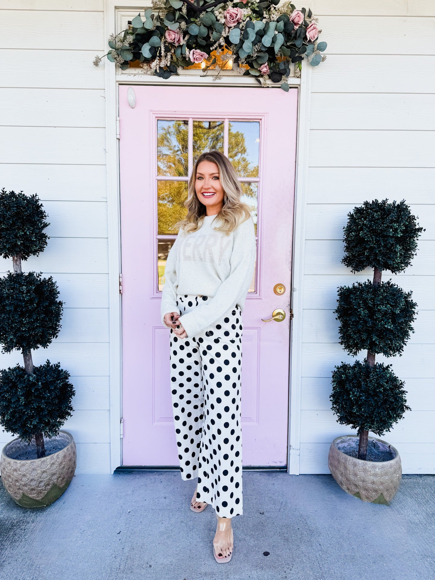 Onto Something Polka Dot Front Pocket Wide Leg Pants - Black/White
