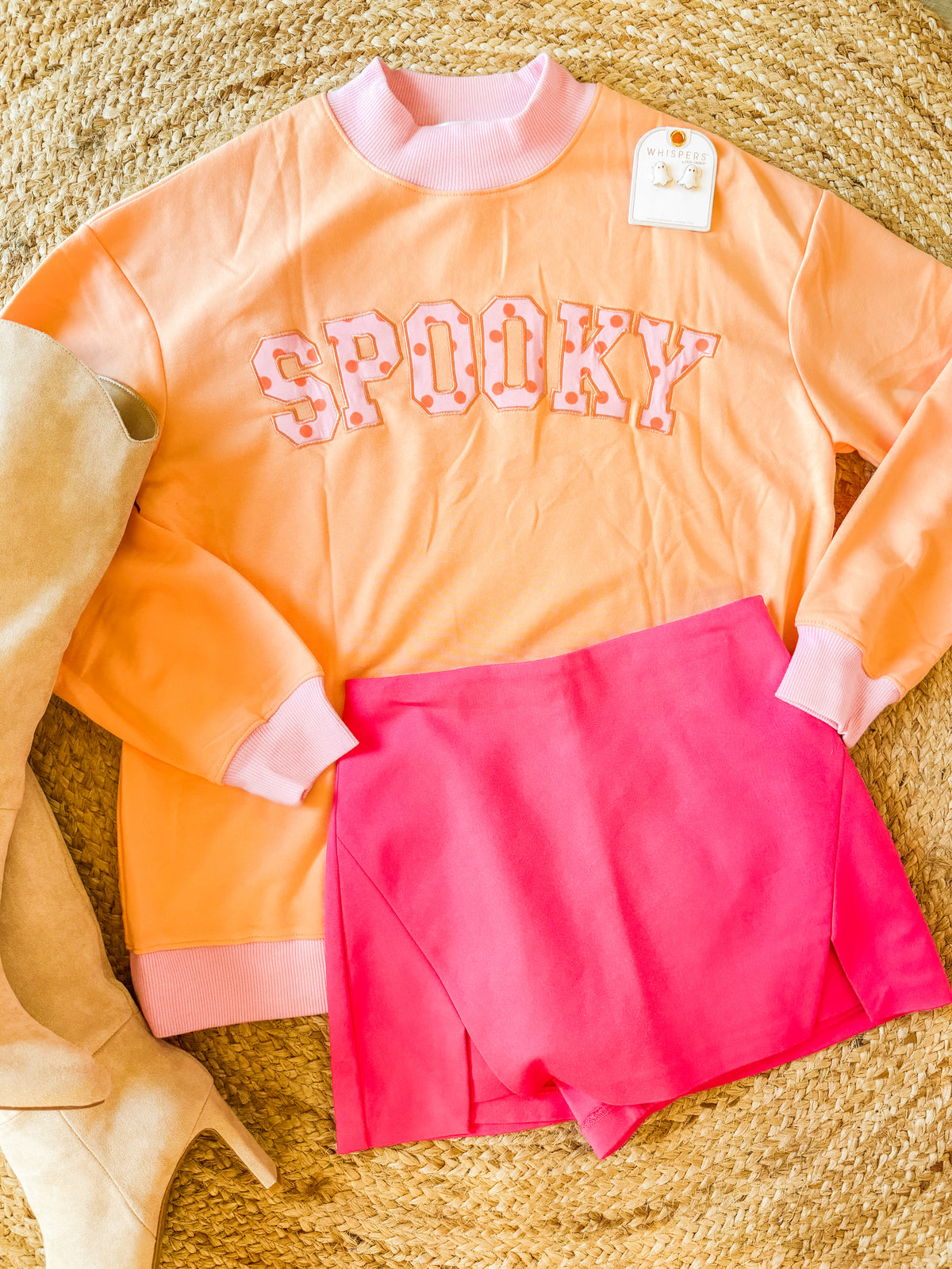 Spooky Polka Dot Letter Graphic Colorblock Tunic Sweatshirt - Grapefruit Orange