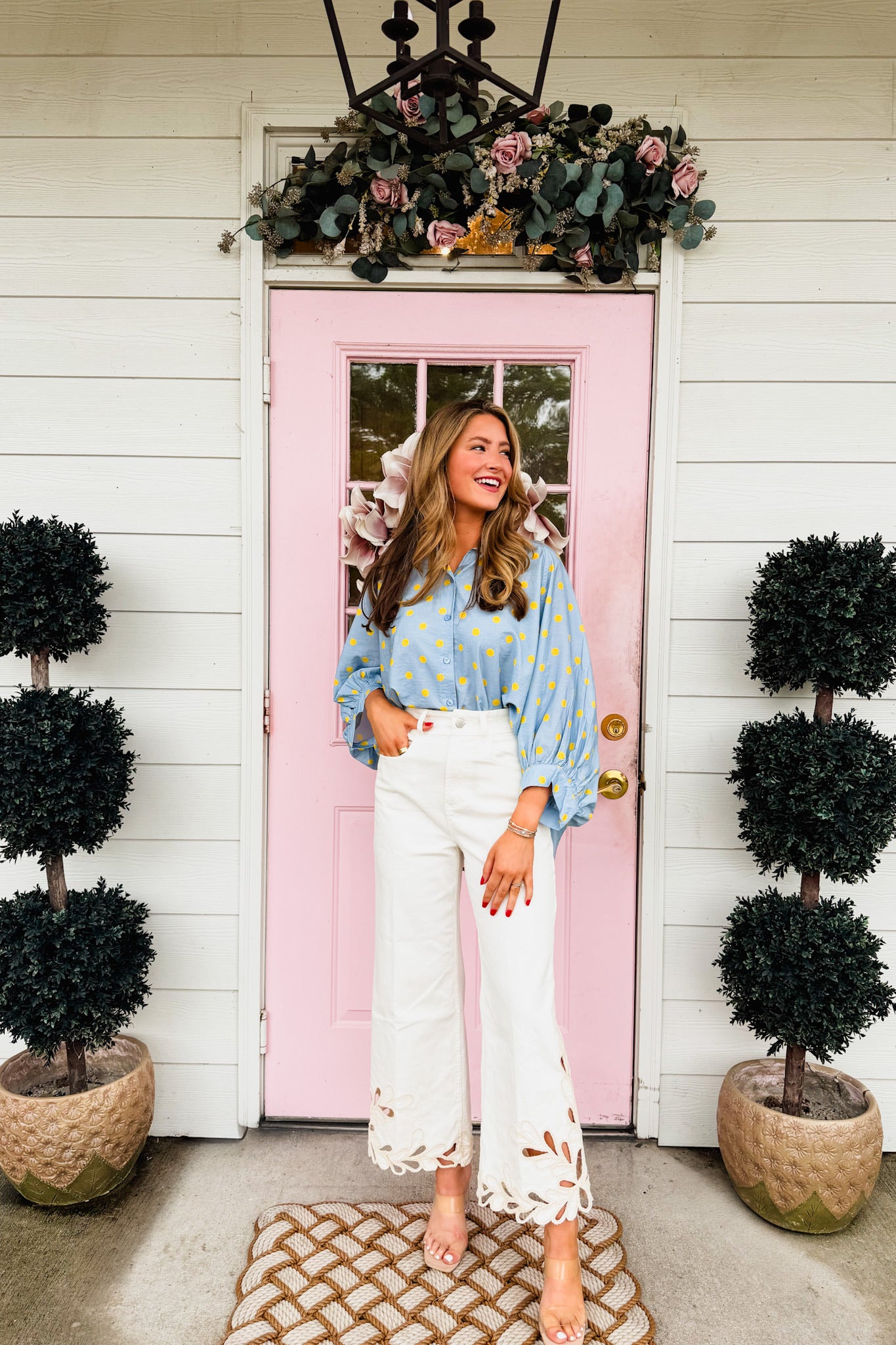 Summer State Button Up Top - Light Blue