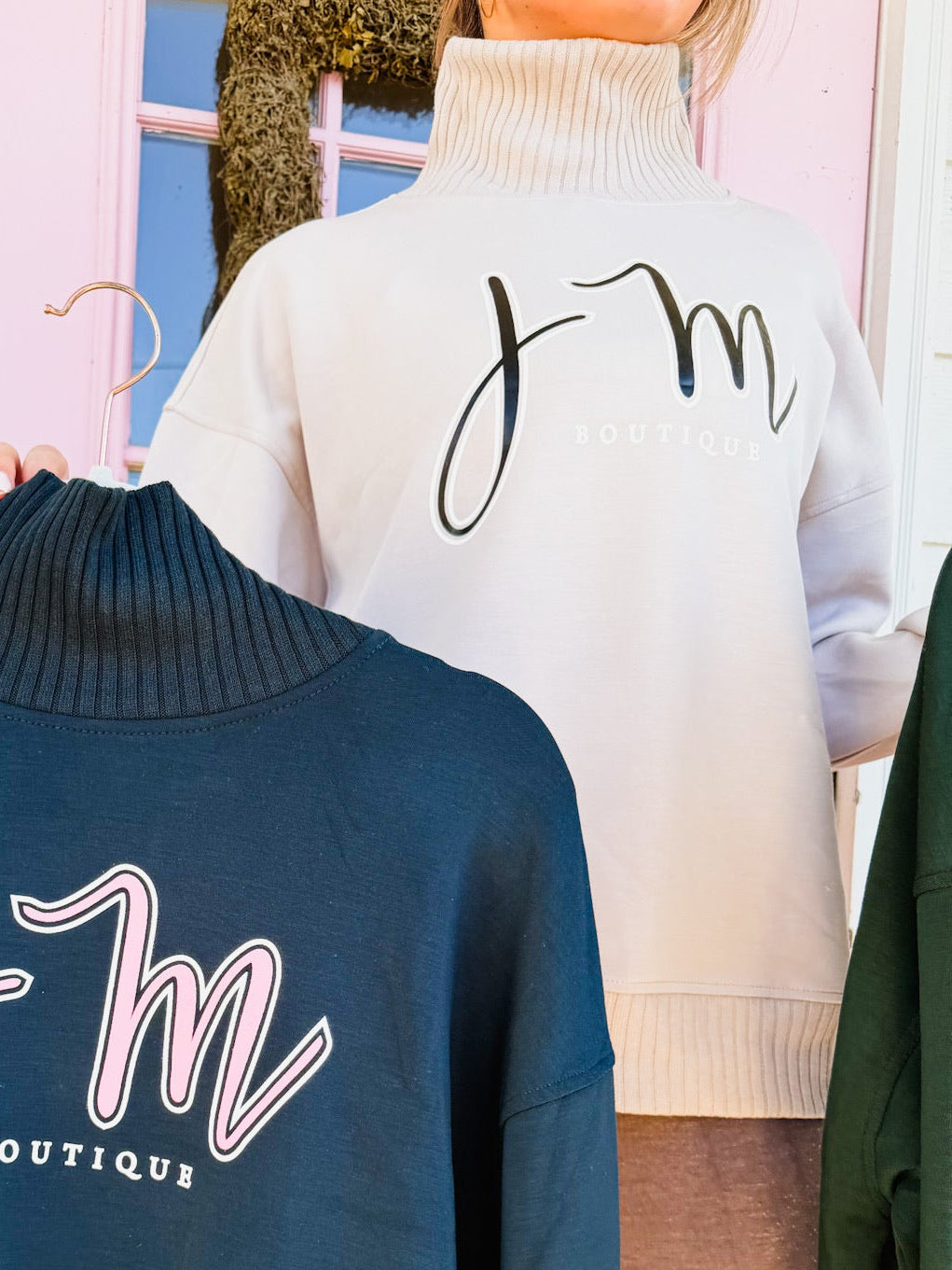 JM Mock Neck Scuba Ribbed Sweatshirt - Mocha Cream