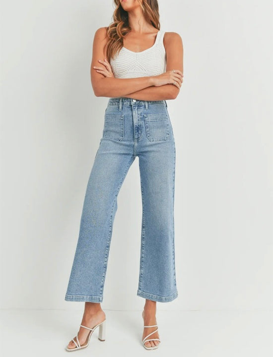 Just Black Patch Pocket Wide Leg Jean - Light Denim