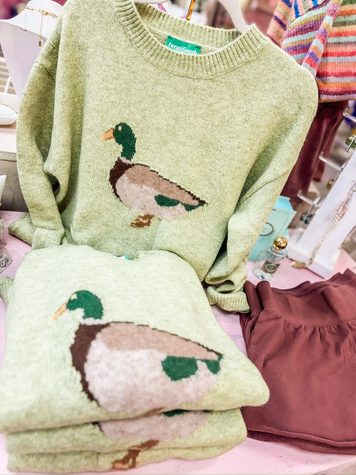 The One Duck Motif Sweater - Matcha