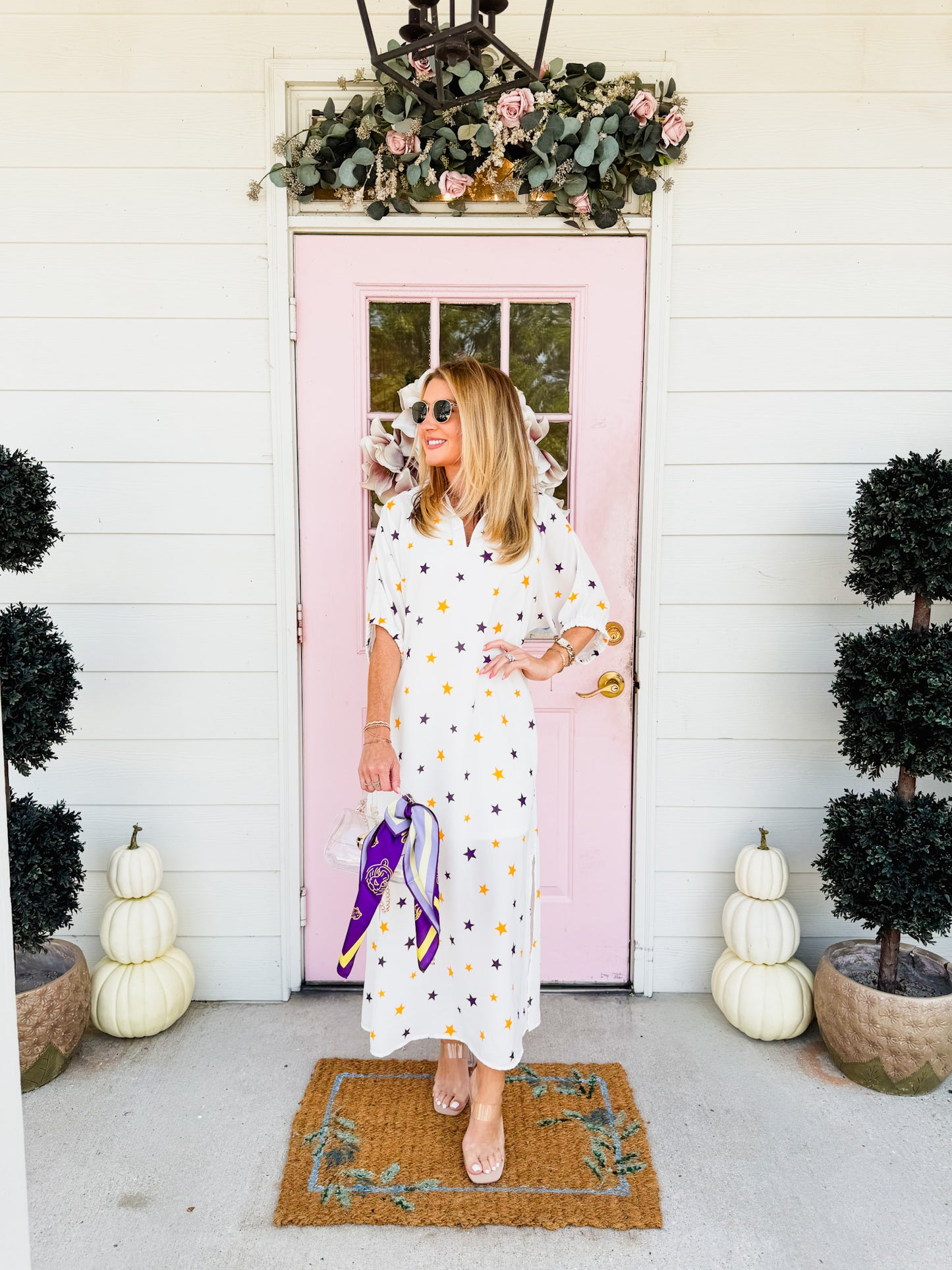Go Win Blakely Stand Collar Midi Dress - Tiger Stars