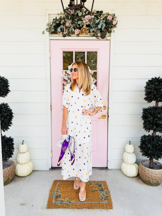 Go Win Blakely Stand Collar Midi Dress - Tiger Stars