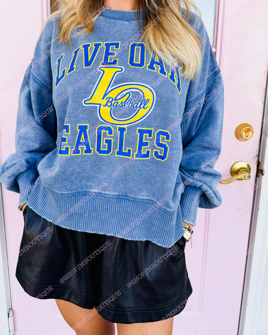 PRE-ORDER LO BASEBALL - DESIGN 3 - WOMEN'S ACID WASHED PULLOVER - BLUE GREY