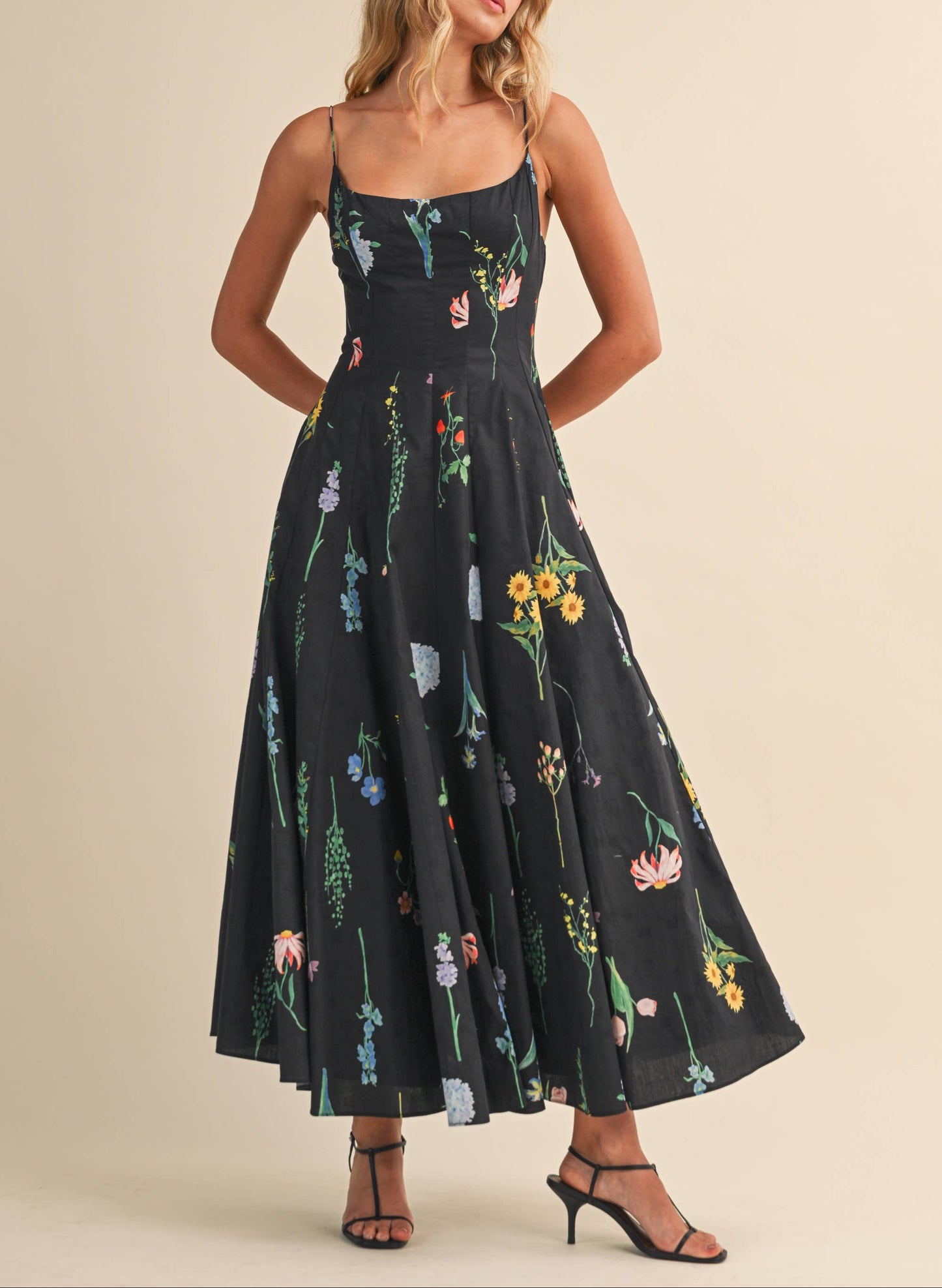 Worth It Floral Printed Sleeveless Flared Maxi Dress - Black