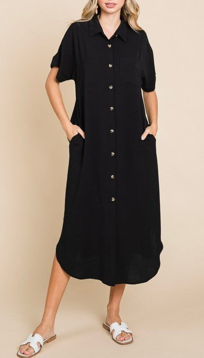 Out To Lunch Front Button Midi Dress