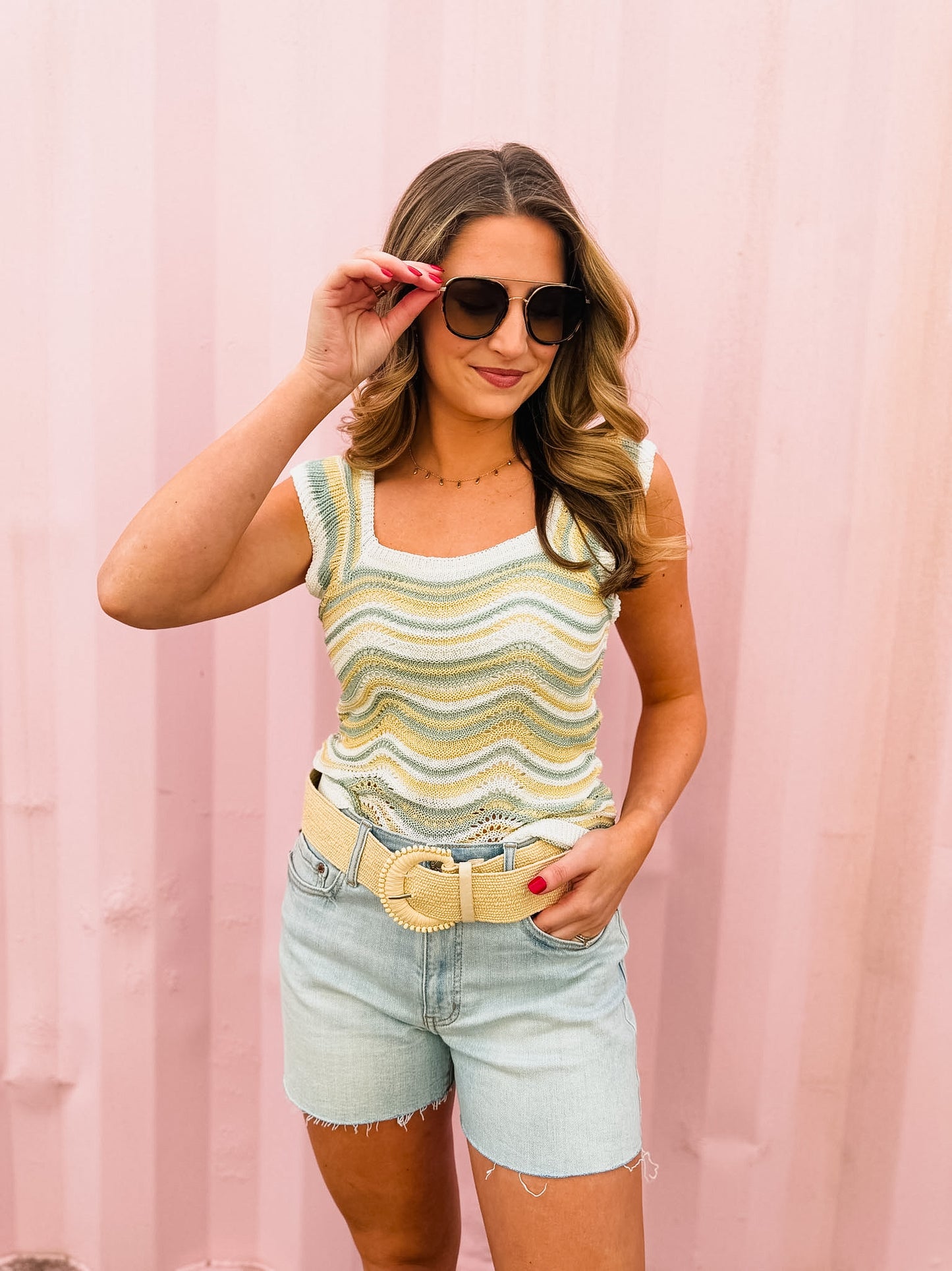 Elan Sleeveless Ruffle Tank Top - White Multi
