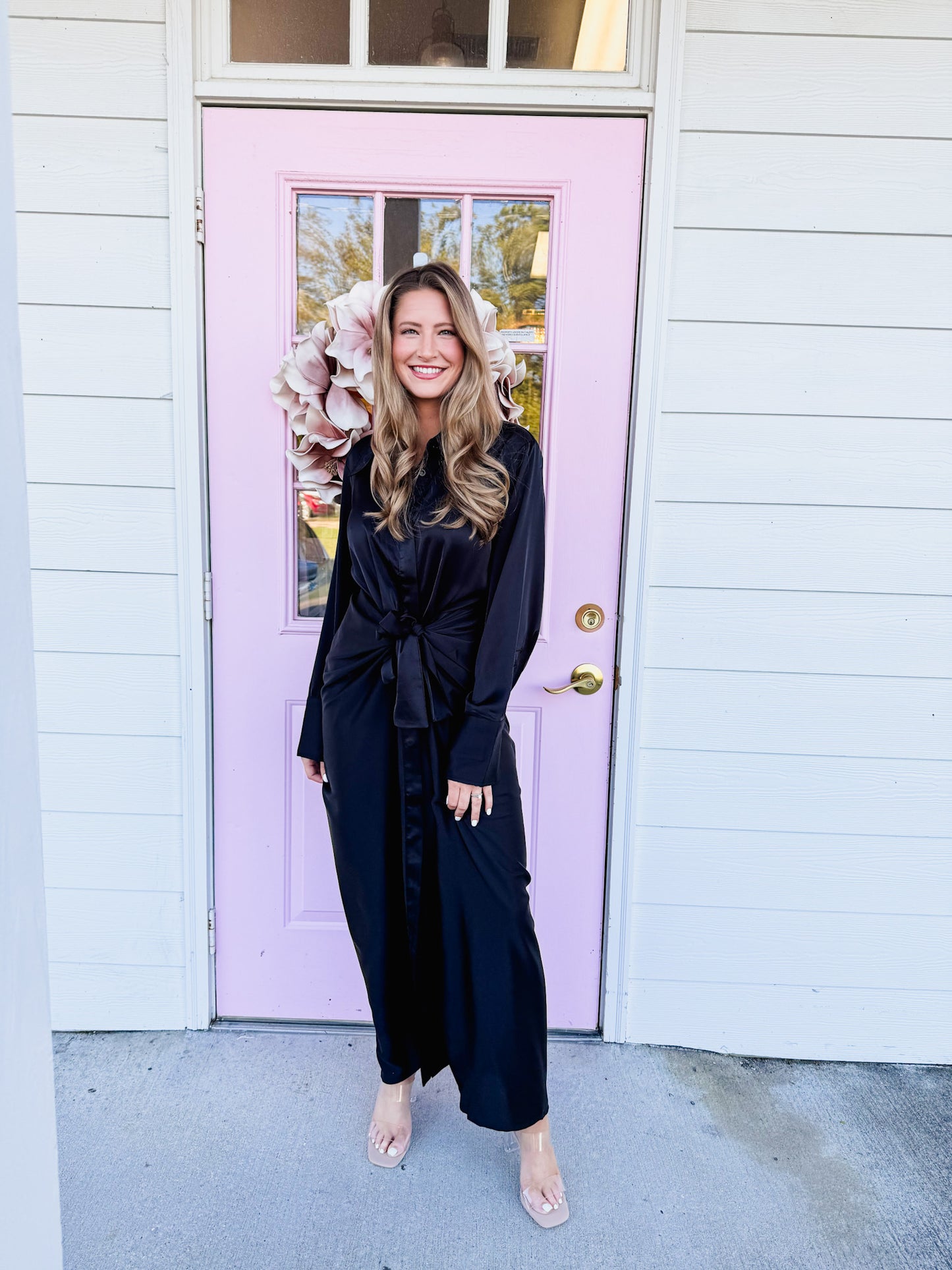 Elan Holiday Ready V-Neck Dress - Black