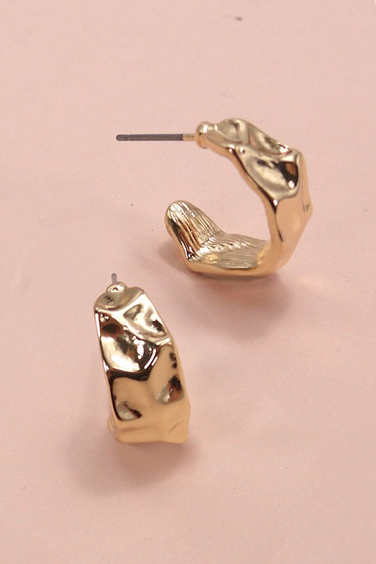 Mini Hammered Hoop Huggie Earrings - Gold