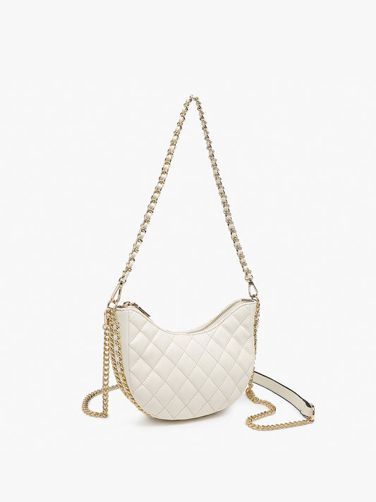 Jen & Co Xena Quilted Shaped Crossbody w/ Chain Straps - Off White