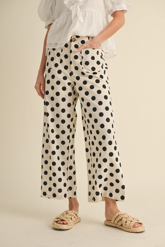Onto Something Polka Dot Front Pocket Wide Leg Pants - Black/White