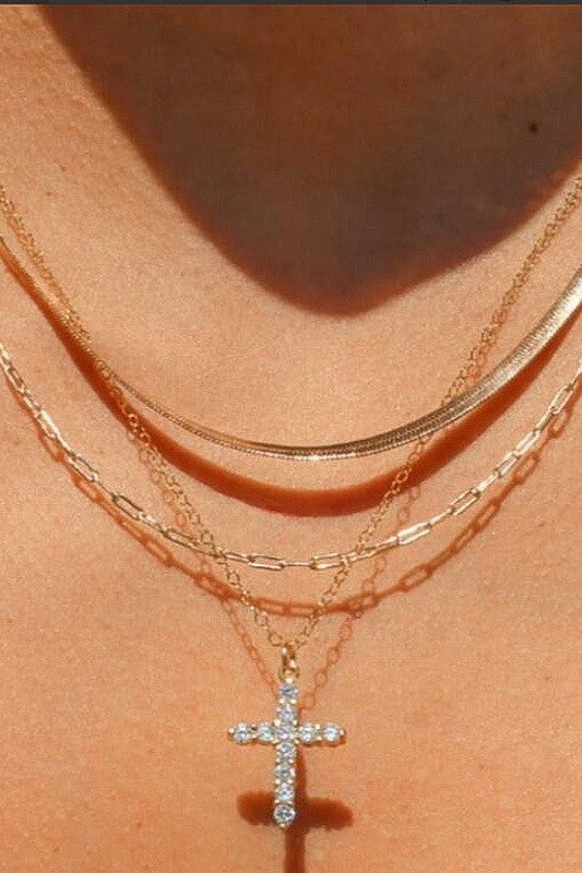 18k Stainless Steel Layered Cross Necklace