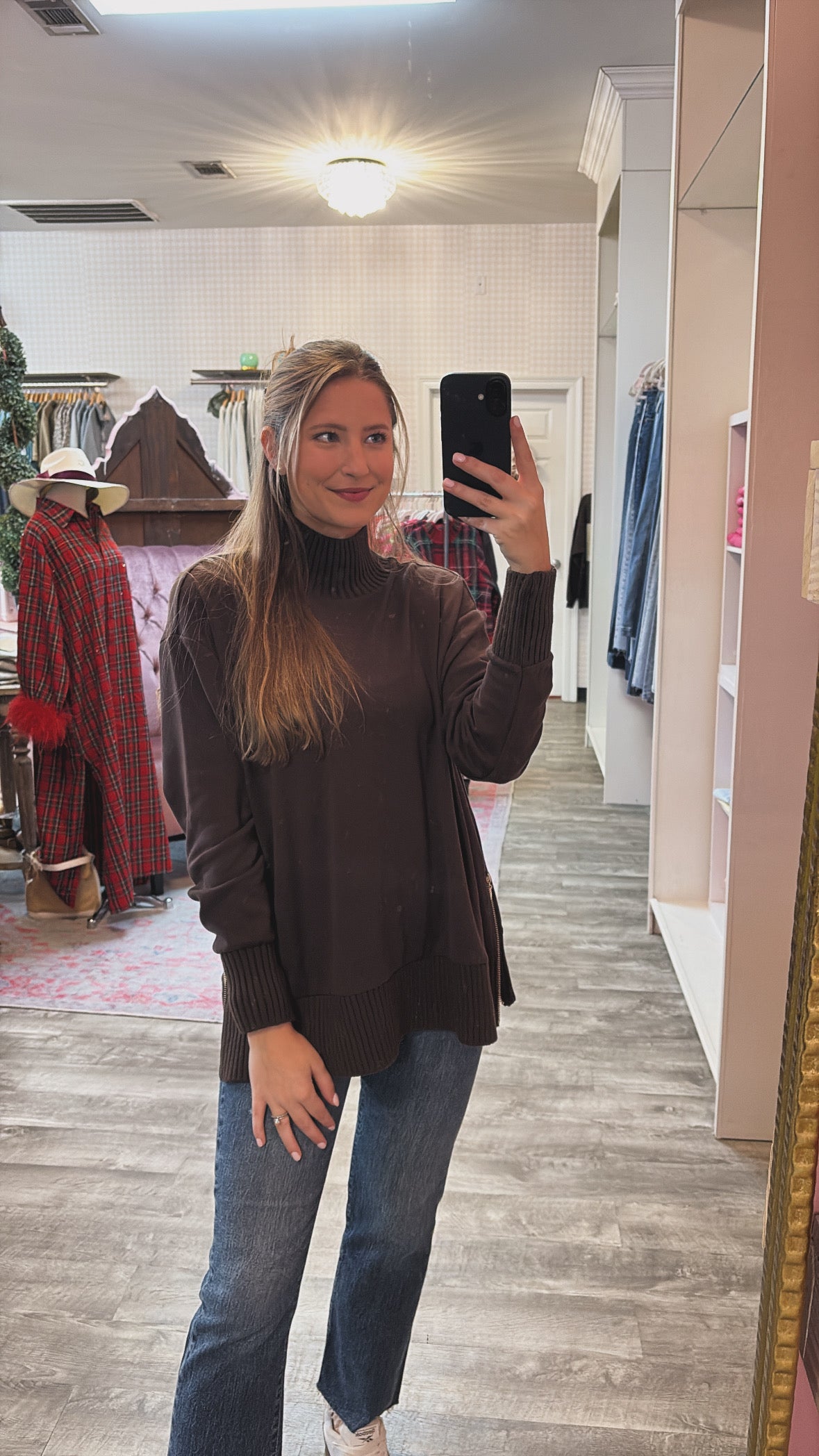 Z Supply Sable Luxe Mock Neck Top - Chocolate Cherry