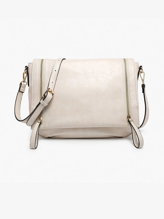 Jen & Co Foster Distressed Dual Zip Crossbody - Off White