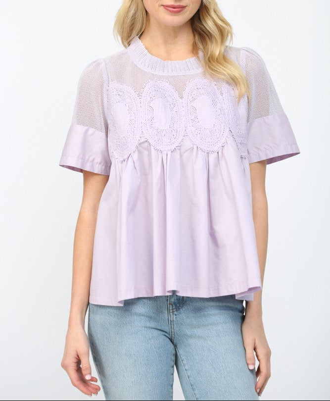 Chart Topper Mesh Applique Top - Lavender