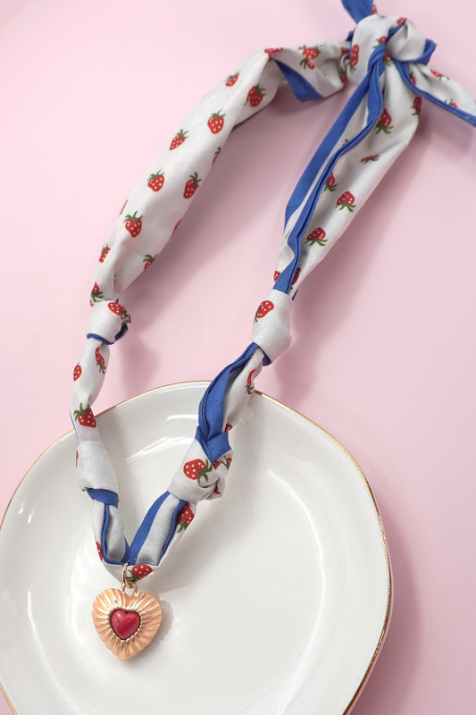 Heart Charm Handmade Scarf Necklace - Red Multi