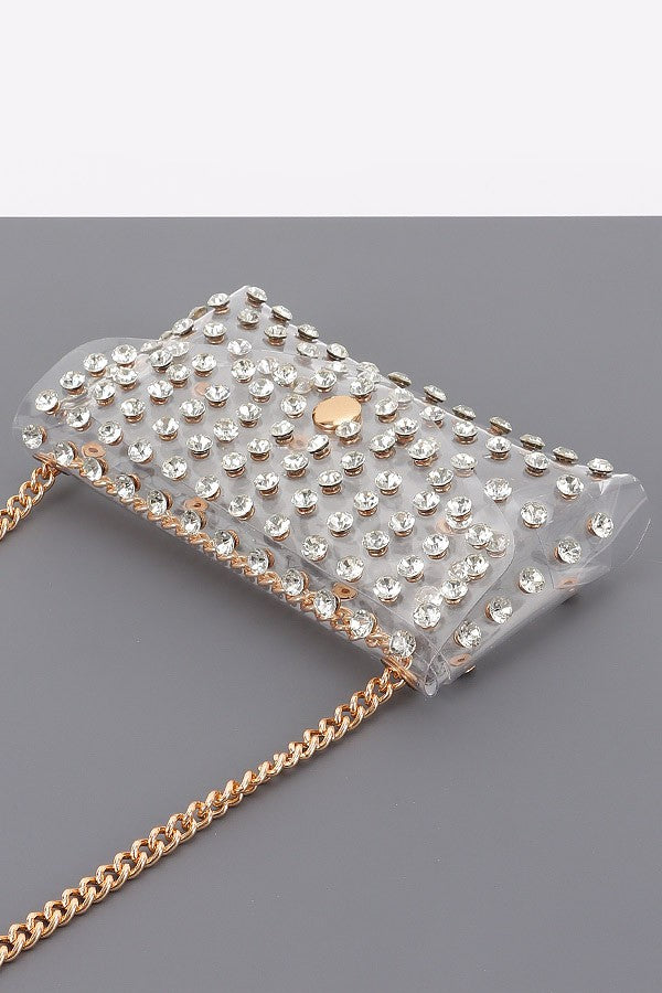 Clear Belt Bag with Chain - Clear Rhinestone