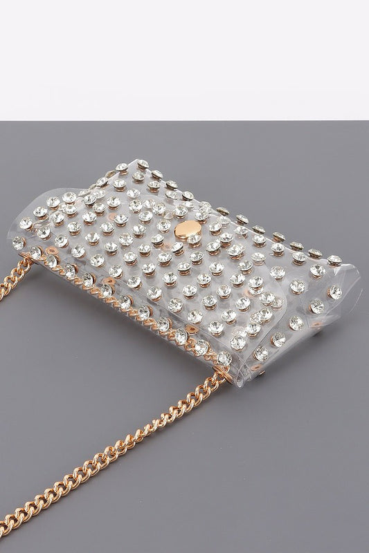 Clear Belt Bag with Chain - Clear Rhinestone