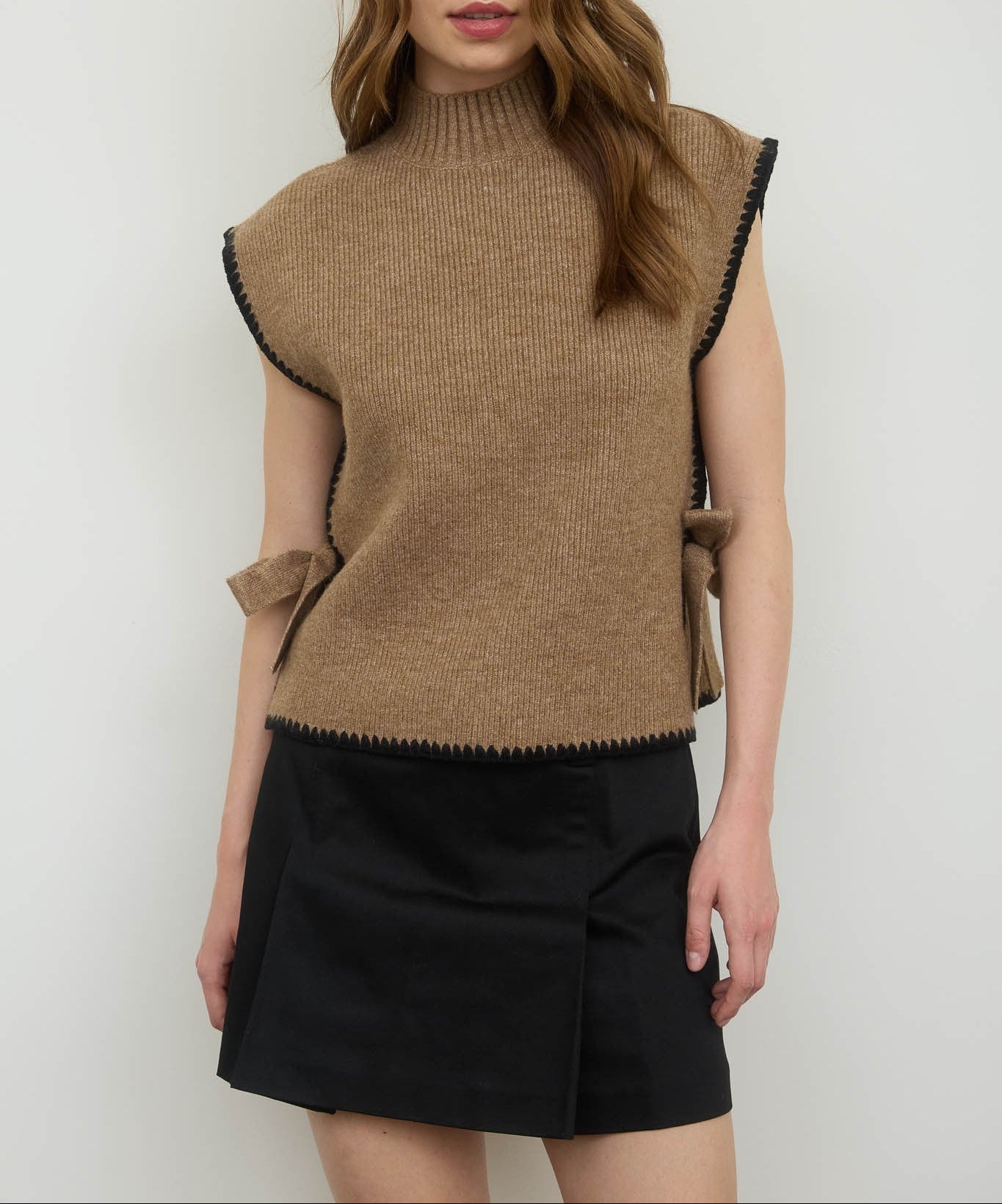 Winning Look Mock Neck Side Tie Sweater Top - Mocha