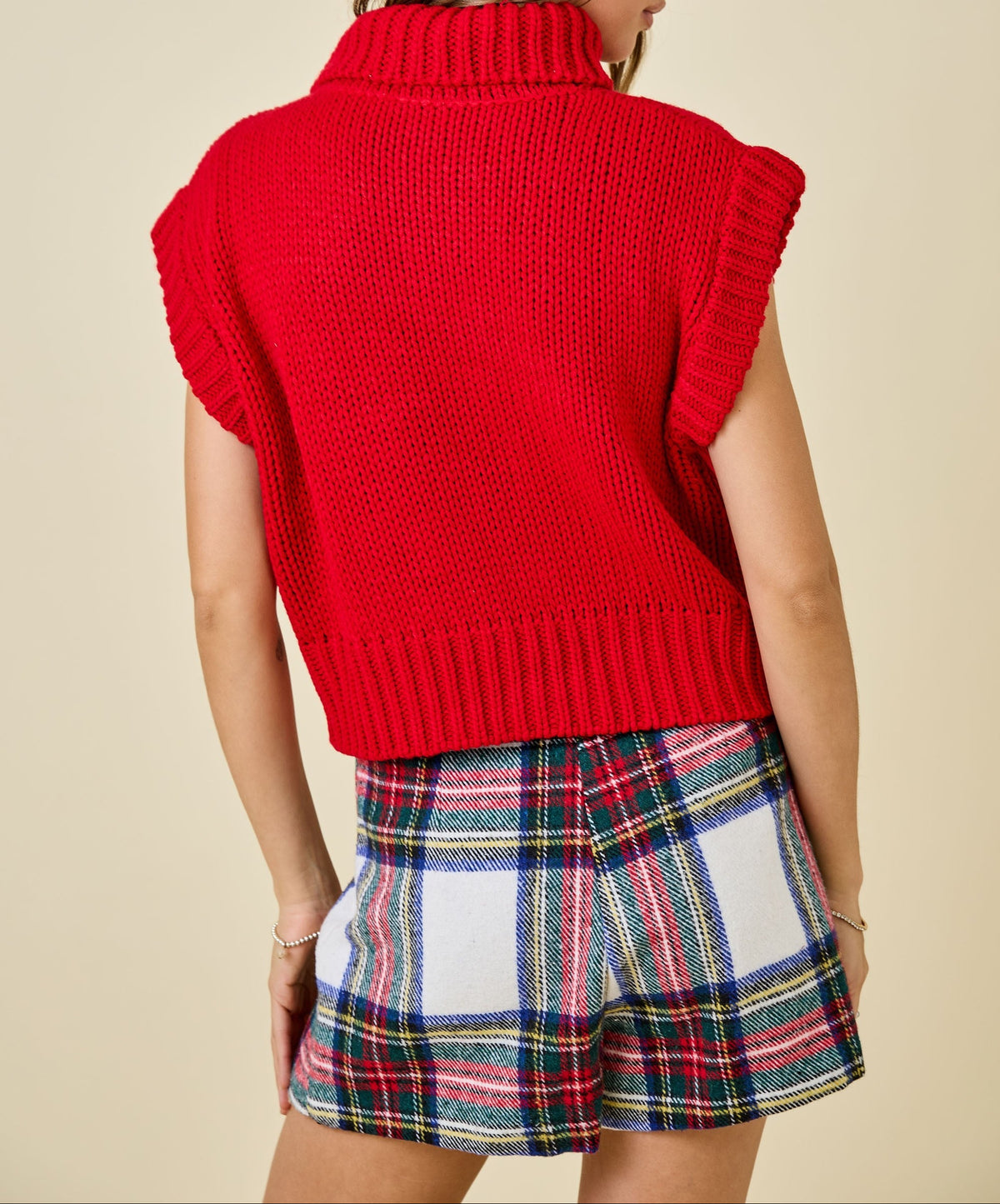 You Said Sleeveless Cropped Turtleneck Knit Sweater Top - Red