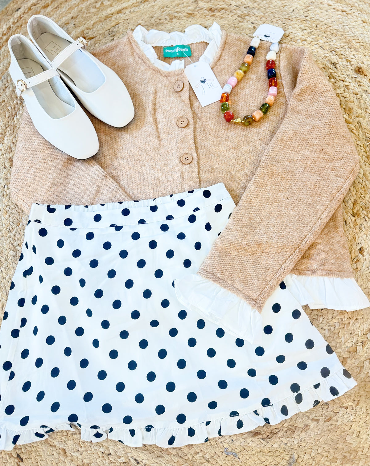 Long Live Button Up Sweater Cardigan - Latte/White