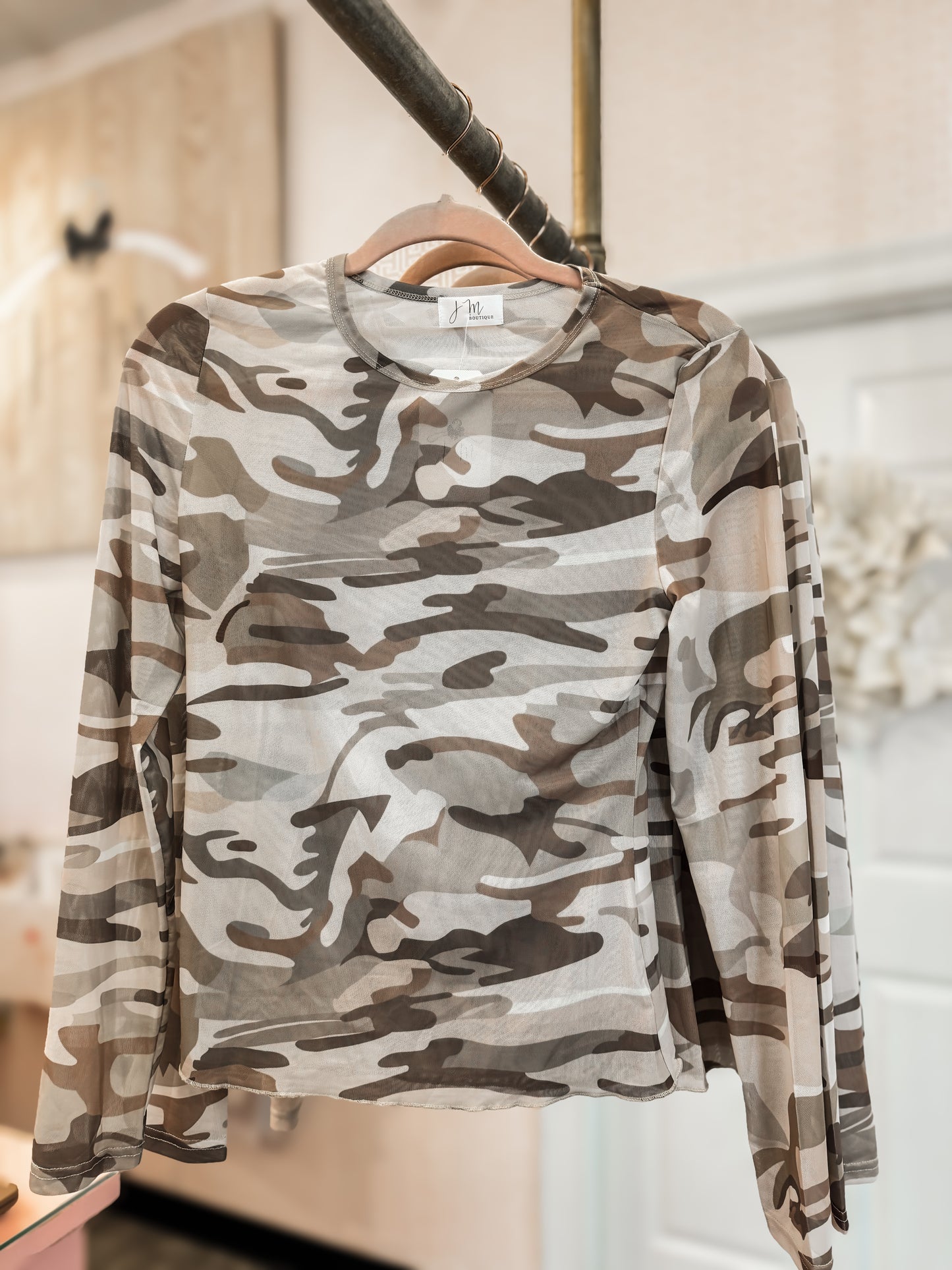 Neutral Camo Mesh Top