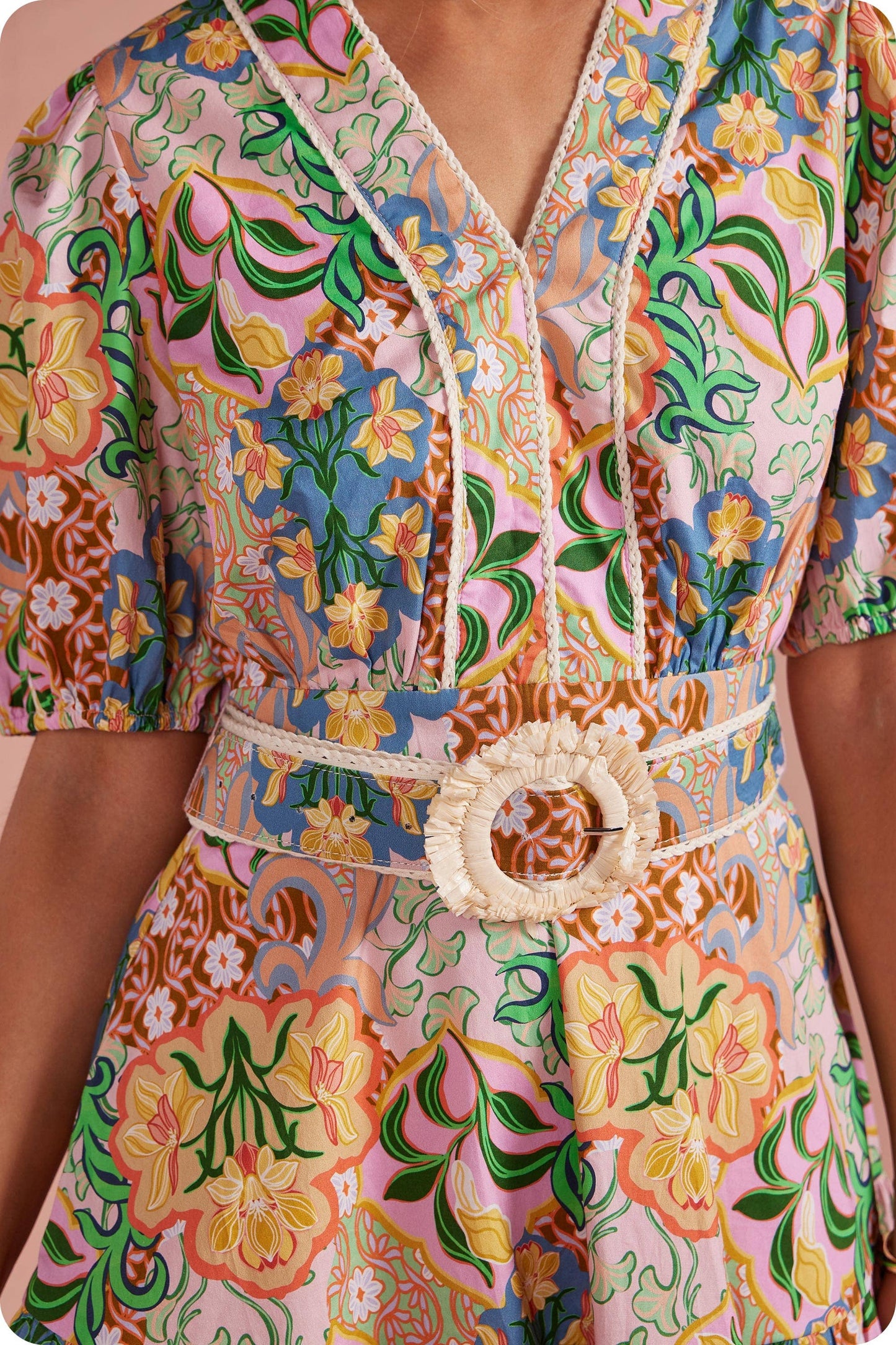 Garden Party Puff Sleeve Belted Dress - Multi