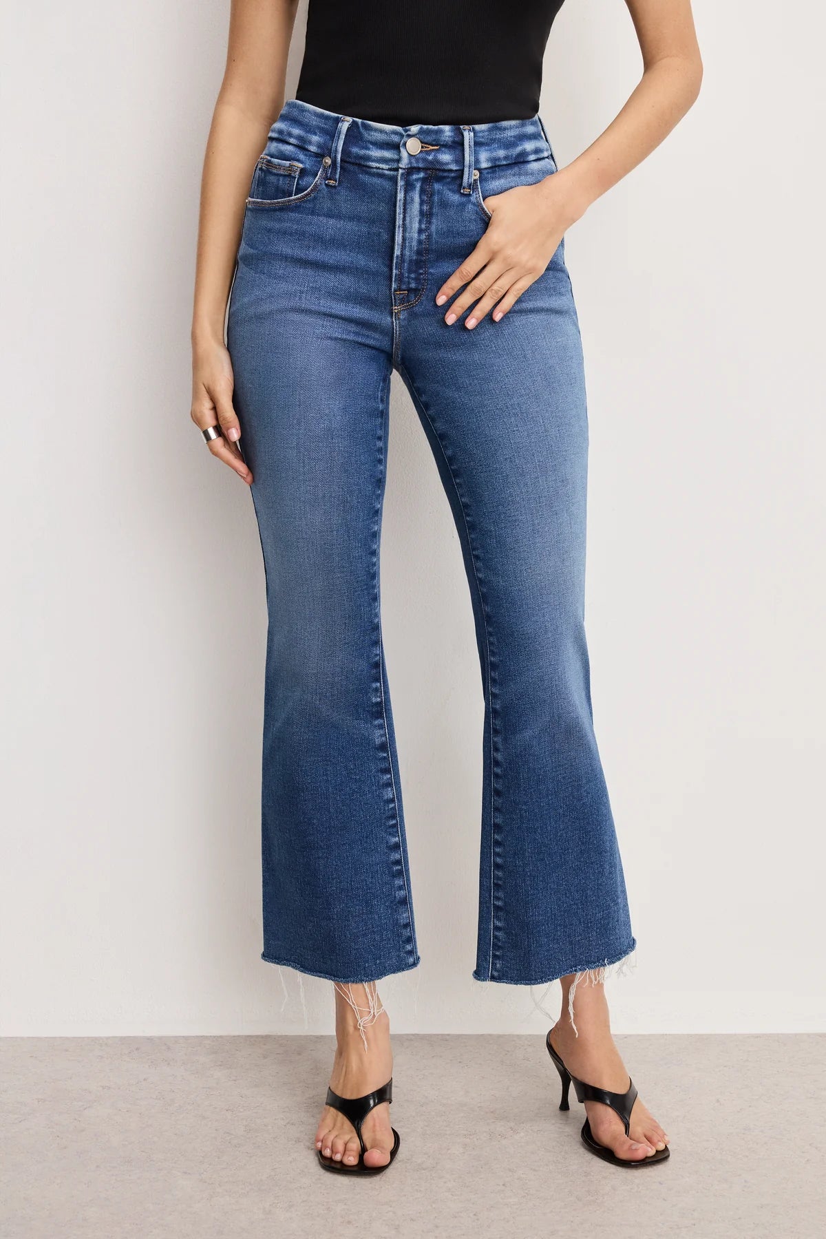 Good American Soft Tech Good Legs Cropped Mini Boot Jeans - Indigo