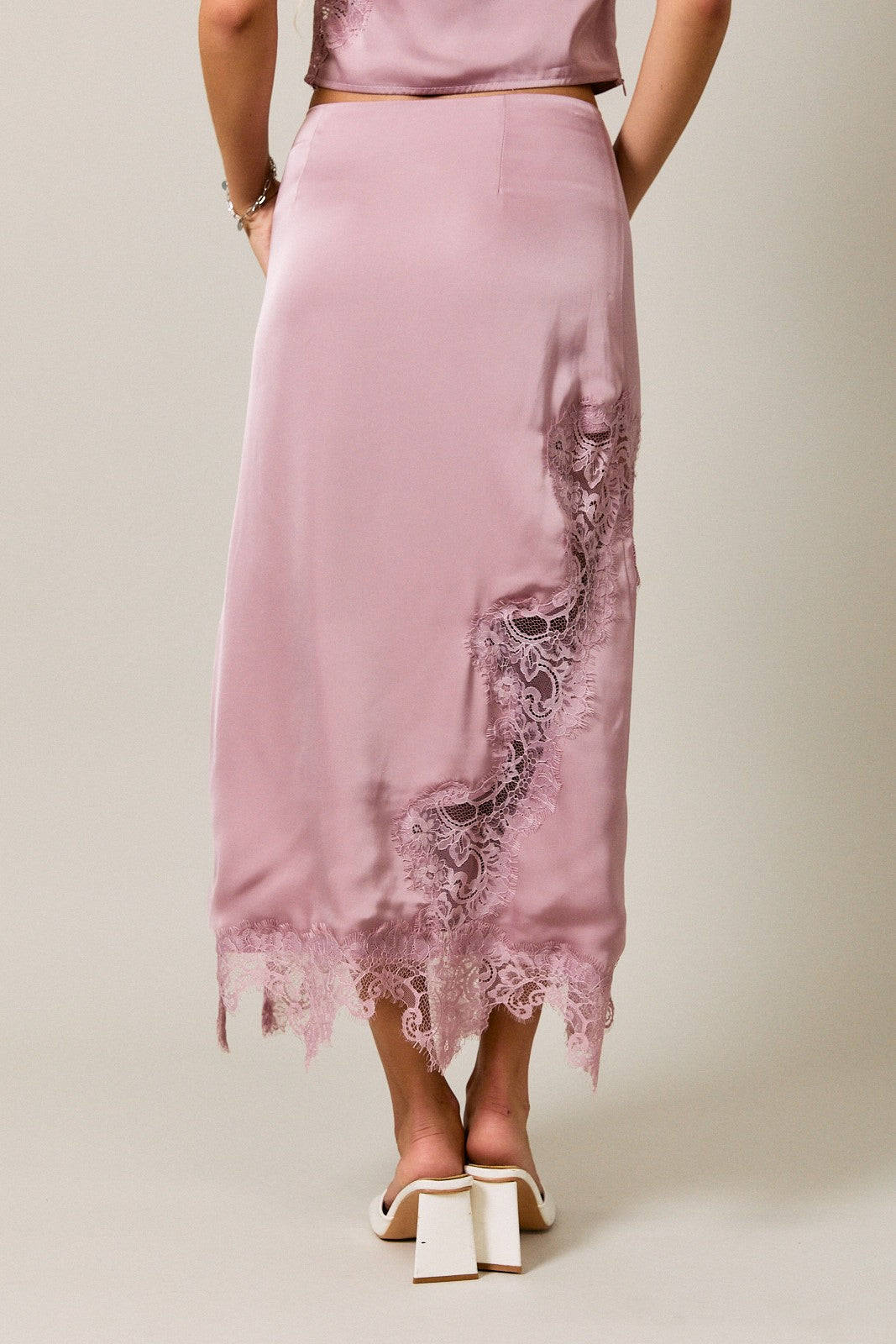 Better Together Lace Trim Midi Skirt - Dusty Rose