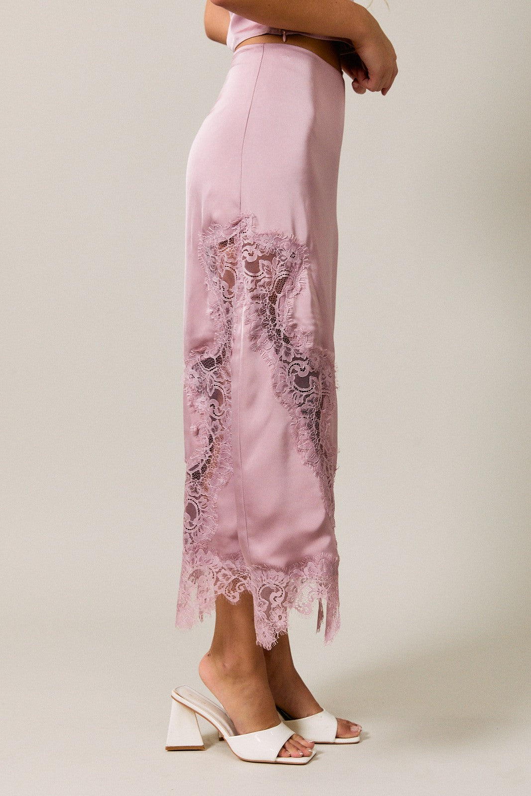 Better Together Lace Trim Midi Skirt - Dusty Rose