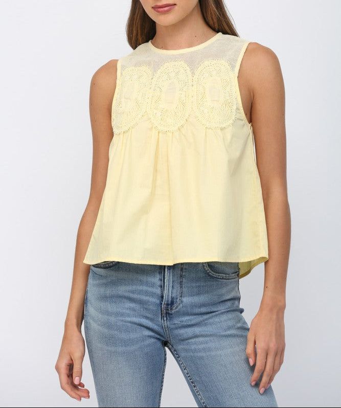 Instant Classic Mesh Applique Tank - Yellow