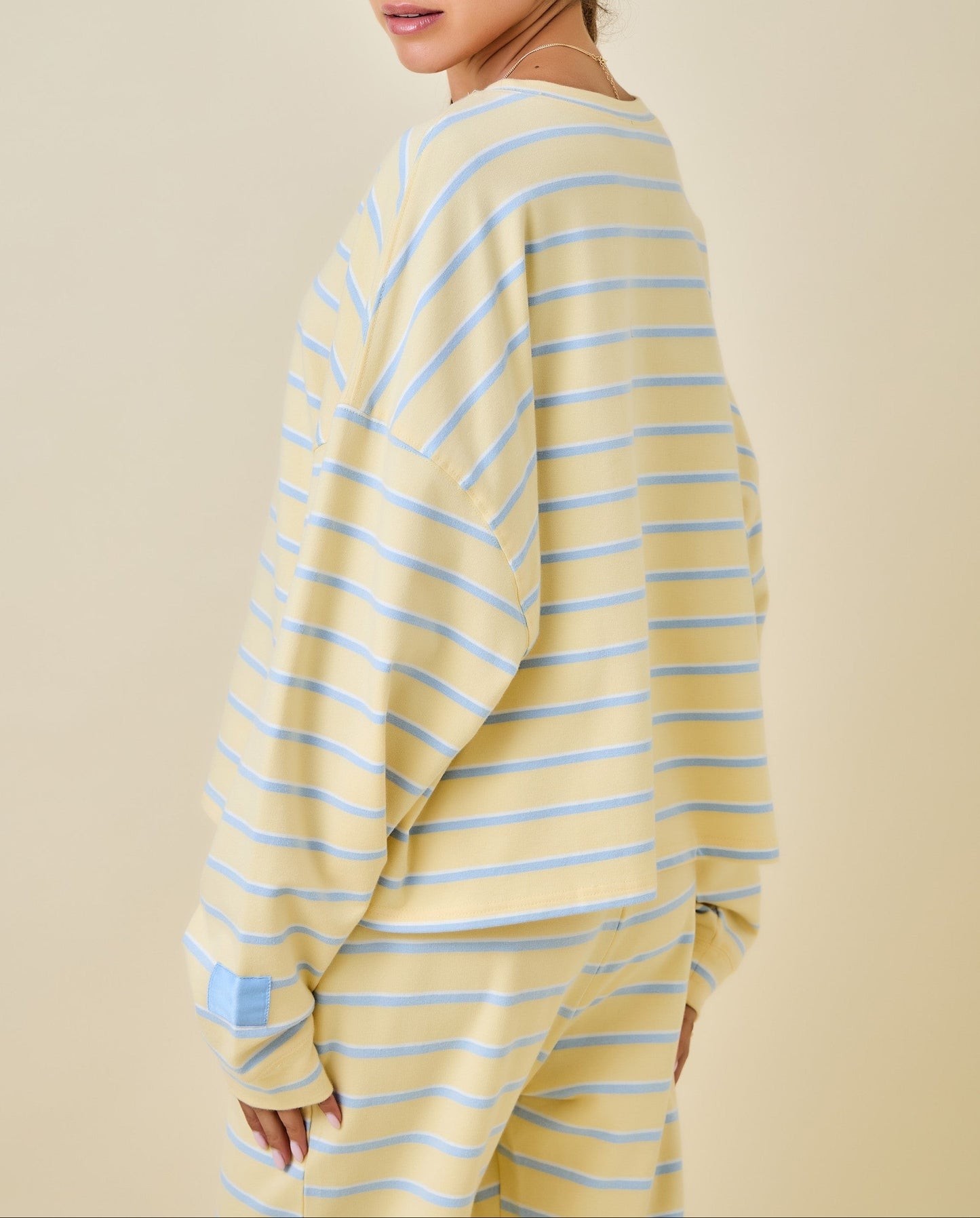 Homegrown Striped Terry Loose Fit Lounge Sweatshirt - Yellow/Baby Blue