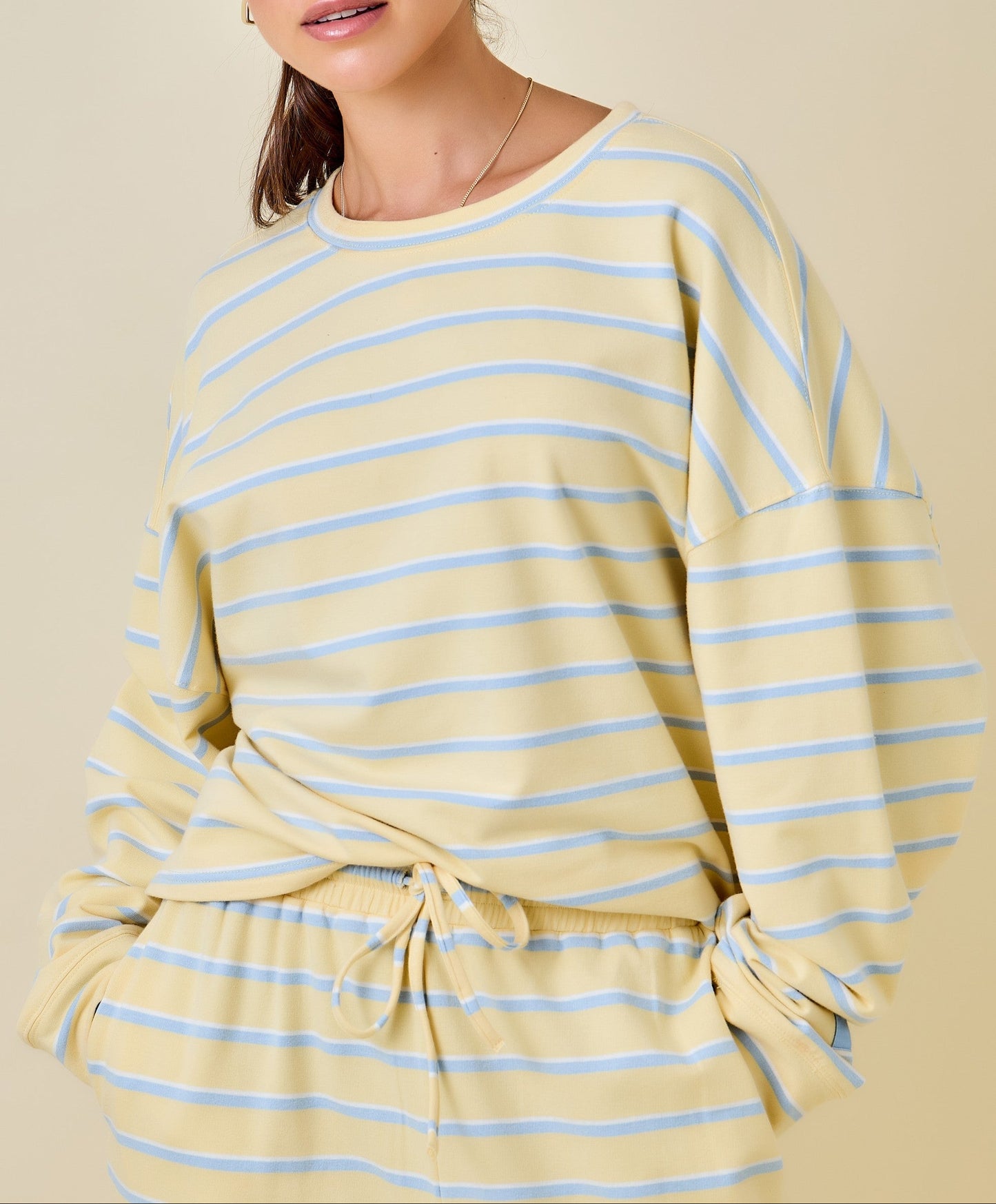 Homegrown Striped Terry Loose Fit Lounge Sweatshirt - Yellow/Baby Blue