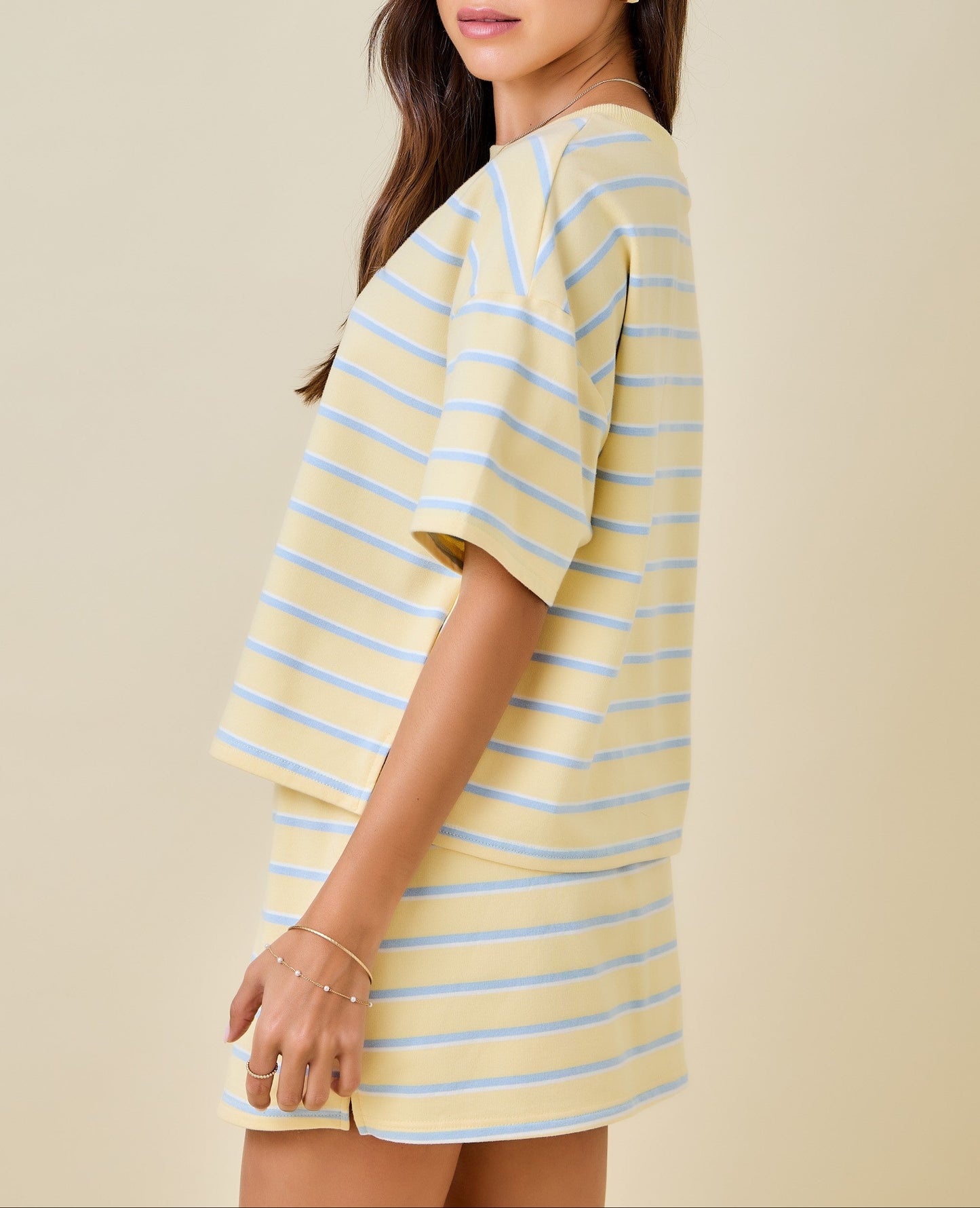 Extra Hours Striped Lounge Mini Skort - Yellow/Baby Blue