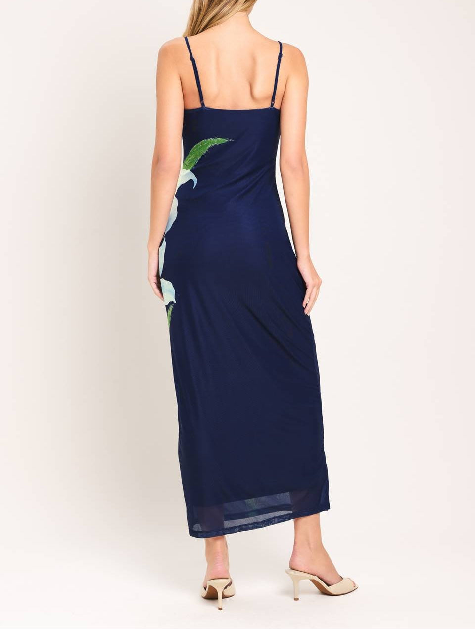 Ocean Air Mesh Floral Midi Dress - Navy