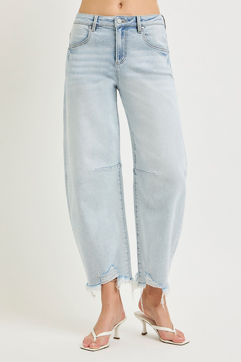 Risen High Rise Barrel Jeans - Light Wash
