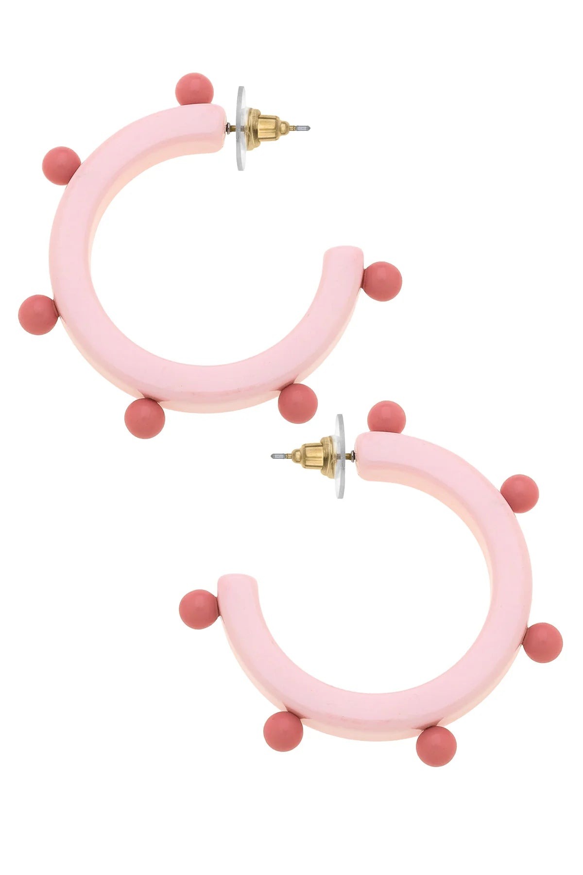 Olivia Studded Resin Hoop Earrings - Light Pink/Pink