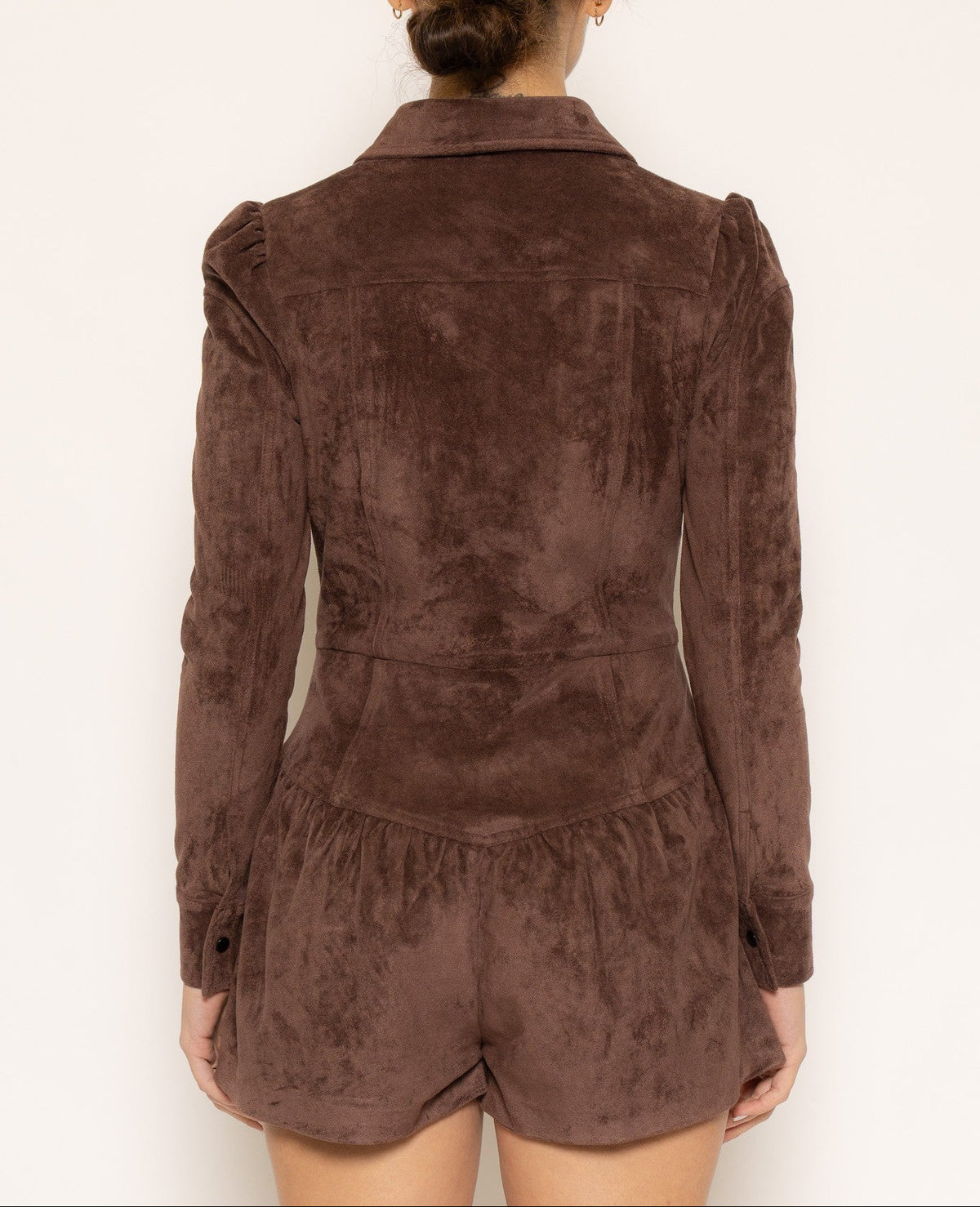 Plus One Long Sleeve Collar Romper - Chocolate