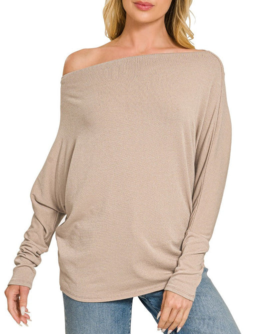 Even Up Dolman Sleeve Boat Neck Top