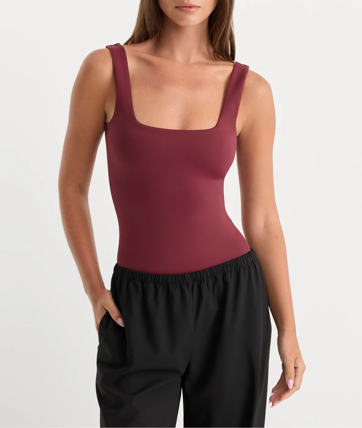 Good American The Sculpting Modern Tank Bodysuit - Berry Noir
