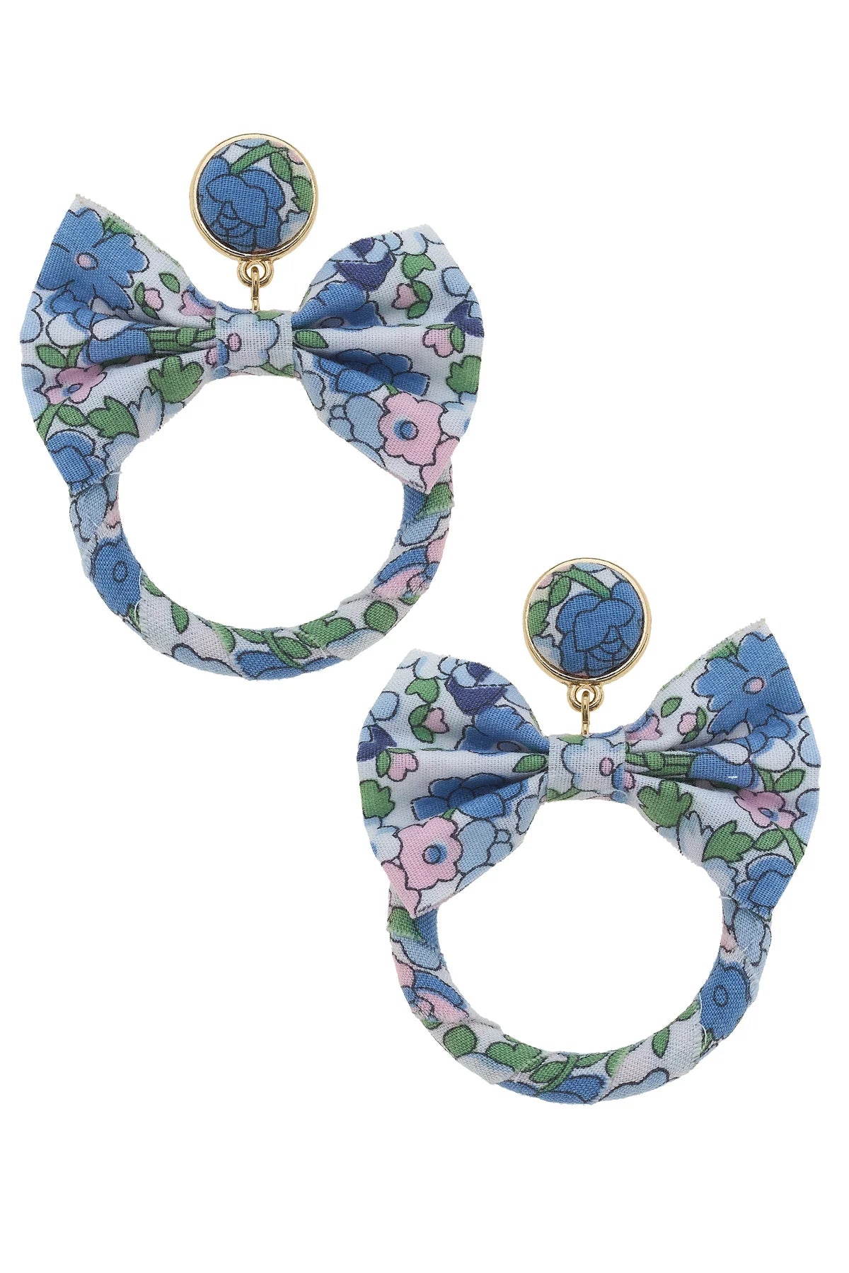 Norah Vintage Floral Bow Drop Hoop Earrings - Blue