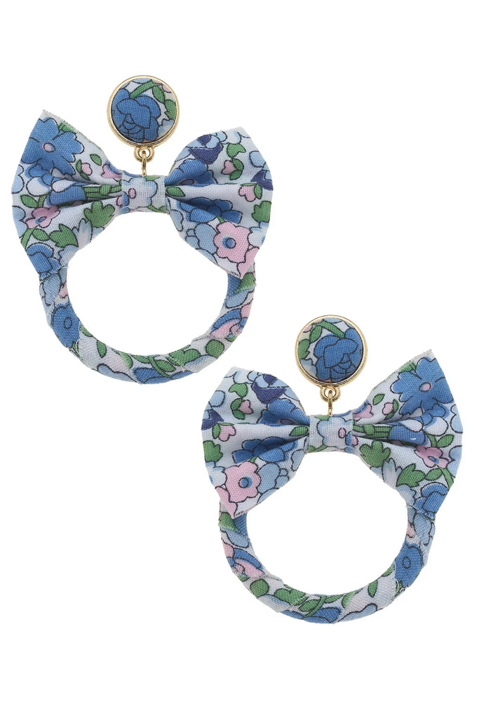 Norah Vintage Floral Bow Drop Hoop Earrings - Blue