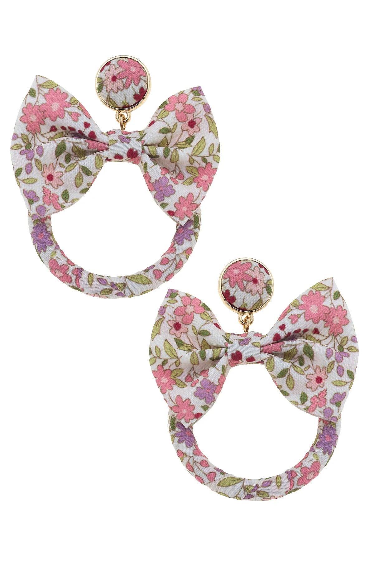 Norah Vintage Floral Bow Drop Hoop Earrings - Pink