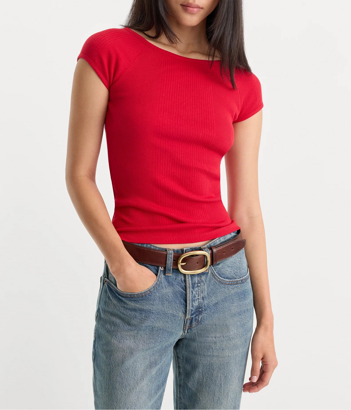 Good American The Variegated Rib Top - Crimson Red