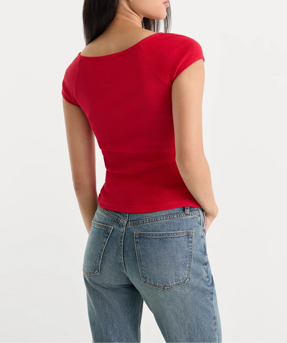 Good American The Variegated Rib Top - Crimson Red
