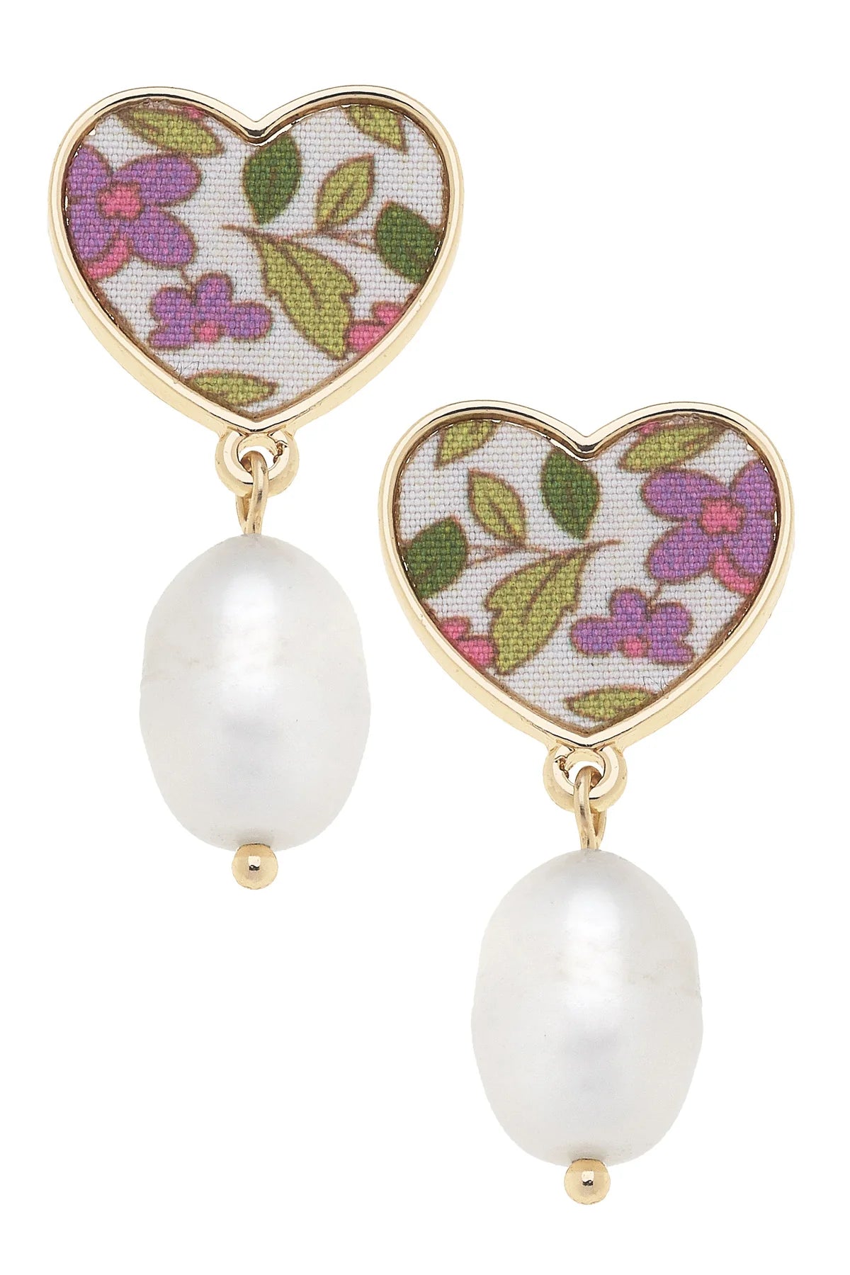 Victoria Vintage Floral Pearl Heart Earrings - Pink