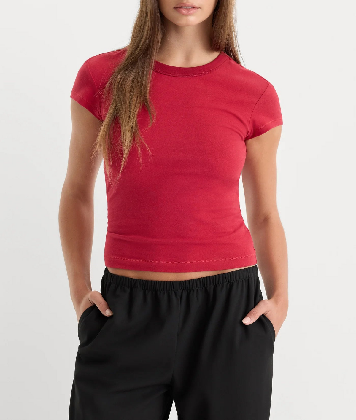 Good American The Cap Sleeve Tee - Carmine